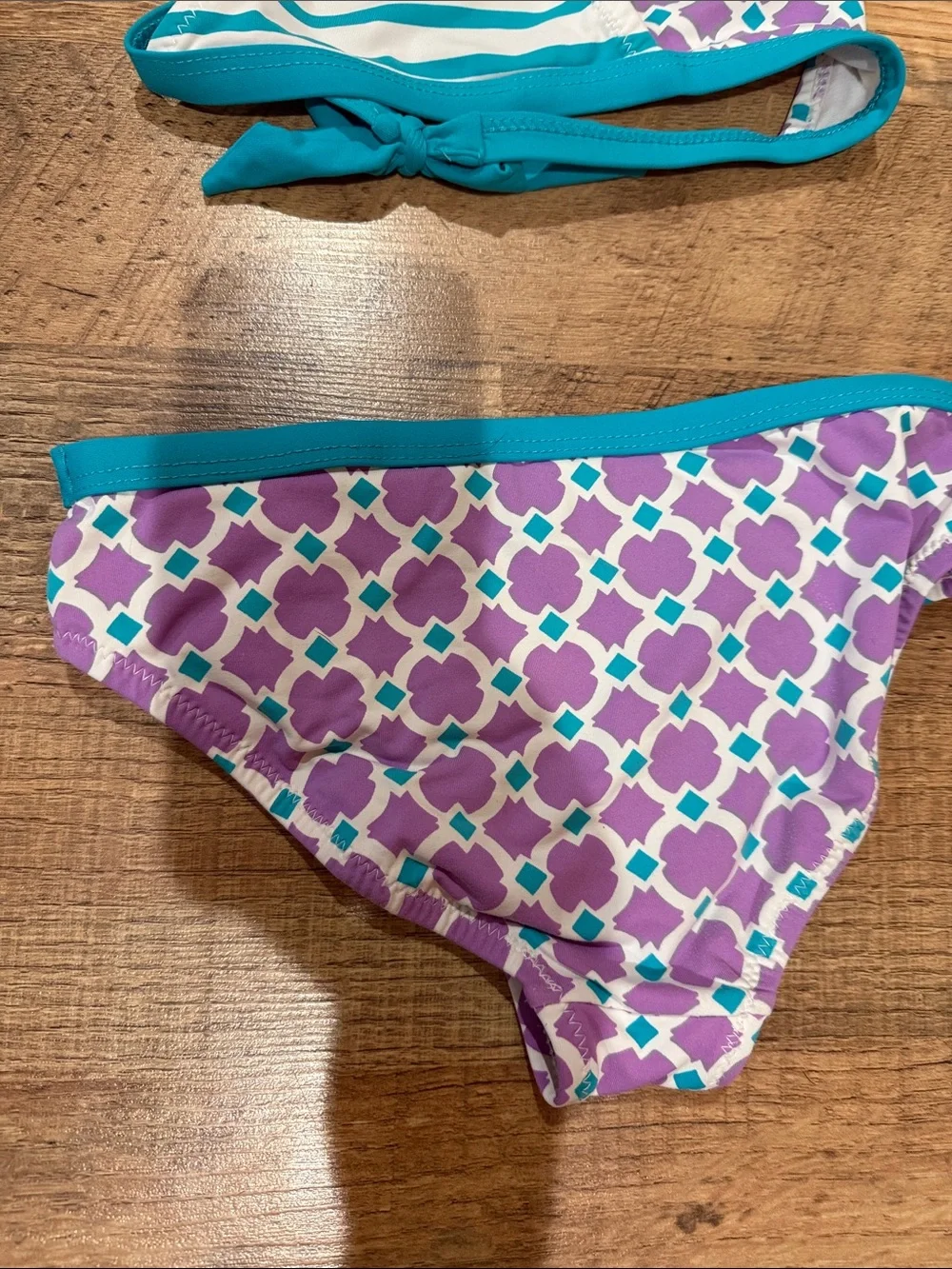 Kids Purple & Teal 3-Piece Swim Set - Rash Guard, Bikini Top & Bottom Size 5